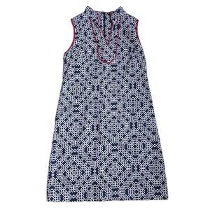 ELIZA J Shift Dress Size 10 Navy Blue Red White Geometric Print Retro